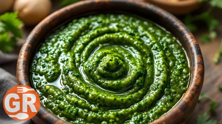 Chimichurri ricetta tradizionale con ingredienti freschi: prezzemolo, aglio, aceto e olio