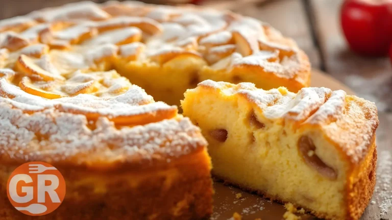 Torta di mele della nonna intera, dorata e decorata con fette di mela a raggiera.